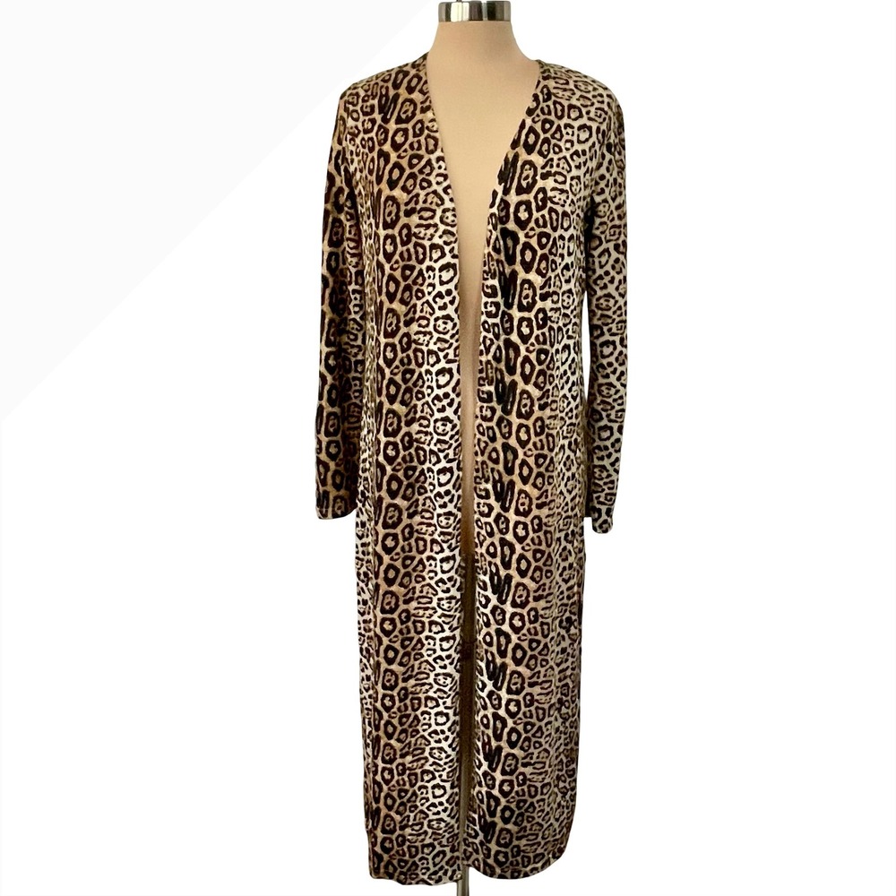 Umgee Leopard Print Longline Duster Cardigan Sz M Versatile Neutral Boho Chic